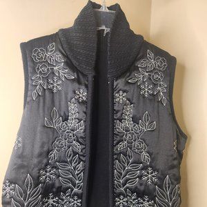 Embroidered black satin Vest